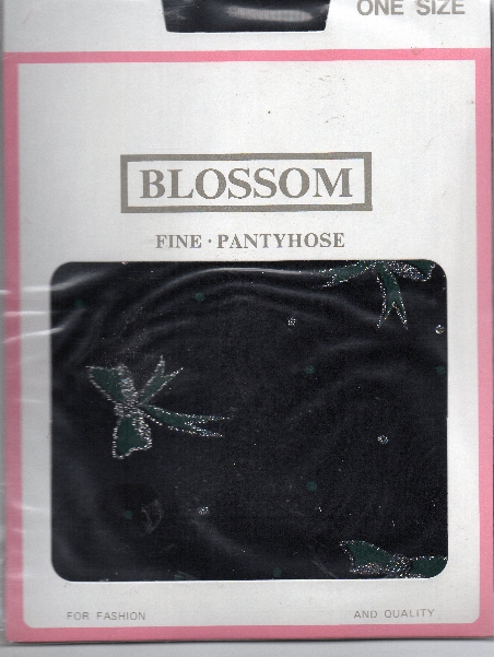 (image for) Blossom Fancy Legs Black Plain Knit Tights with Green Bows